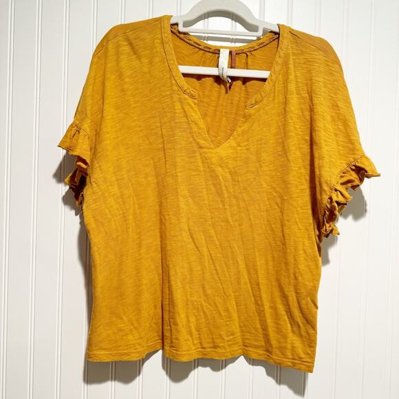 Anthropologie Pilcro Leilia Cotton Ruffled Top Marigold Size Large - Picture 2 of 7